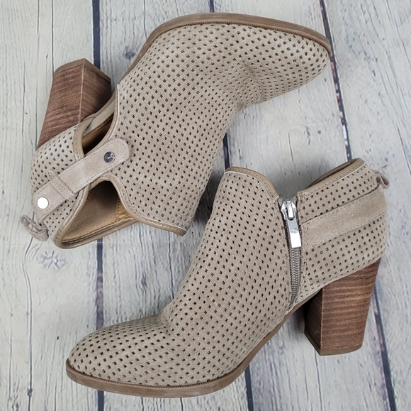 FRANCO SARTO | Dale 2 perforated suede leather heeled ankle booties boots - Picture 3 of 10